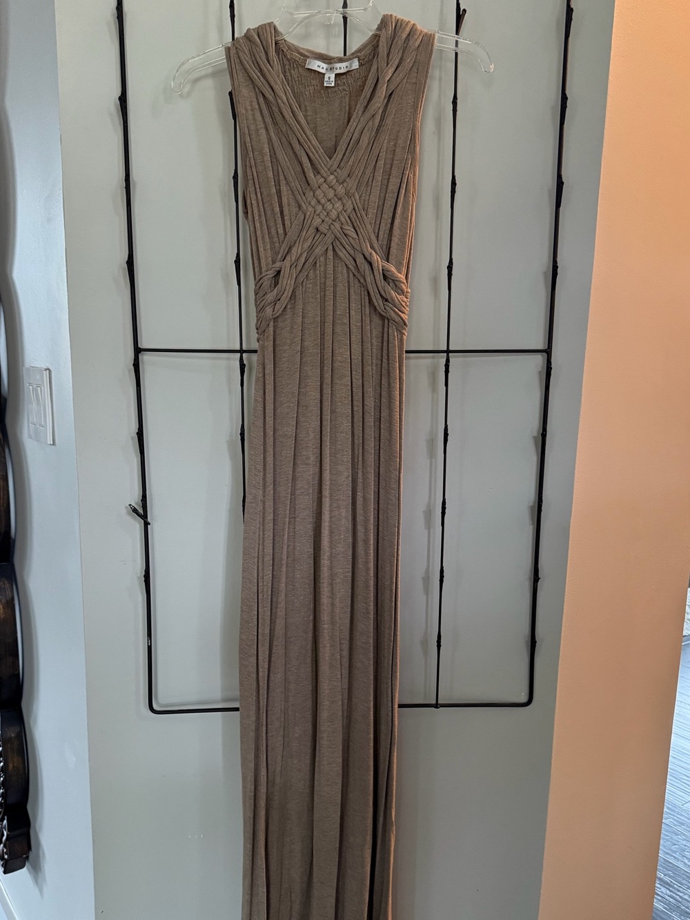 Max Studio Taupe Knit Maxi Dress with Braided Bodice